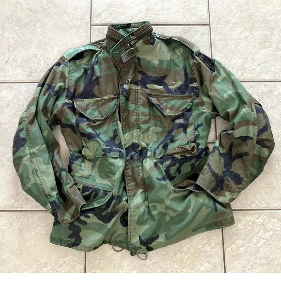 Vintage Military Jacket Army Mens Small Camouflage Coat Uniform Green - Picture 1 of 12